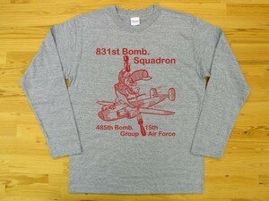 第831爆撃飛行隊 杢グレー 5.6oz 長袖Tシャツ 赤 M ミリタリー ねずみ U.S. AIR FORCE