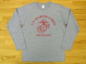 U.S. MARINE CORPS 杢グレー 5.6oz 長袖Tシャツ 赤 3XL 大きいサイズ ミリタリー USMC海兵隊 マリーン