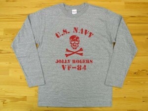 JOLLY ROGERS VF-84 杢グレー 5.6oz 長袖Tシャツ 赤 XL ミリタリー ジョリーロジャース スカル ドクロ U.S. NAVY