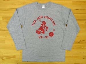 THE MIG HUNTER 杢グレー 5.6oz 長袖Tシャツ 赤 2XL 大きいサイズ ミリタリー トムキャット VFA-31 U.S. NAVY VF-31