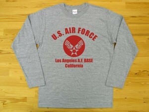 U.S. AIR FORCE 杢グレー 5.6oz 長袖Tシャツ 赤 2XL 大きいサイズ ミリタリー エアフォース アメリカ空軍