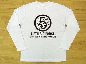 5th AIR FORCE 白 5.6oz 長袖Tシャツ 黒 L ミリタリー U.S. ARMY AIR FORCE FIFTH