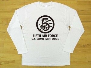 5th AIR FORCE 白 5.6oz 長袖Tシャツ 黒 S ミリタリー U.S. ARMY AIR FORCE FIFTH