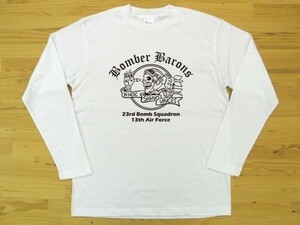 Bomber Barons 白 5.6oz 長袖Tシャツ 黒 S ミリタリー ボンバーバロンズ 第23爆撃飛行隊 U.S. AIR FORCE