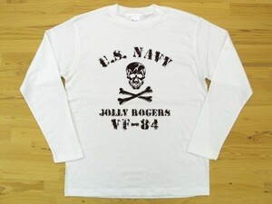 JOLLY ROGERS VF-84 白 5.6oz 長袖Tシャツ 黒 XL ミリタリー ジョリーロジャース スカル ドクロ U.S. NAVY