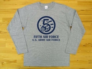 5th AIR FORCE 杢グレー 5.6oz 長袖Tシャツ 紺 XL ミリタリー U.S. ARMY AIR FORCE FIFTH