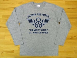 8th AIR FORCE 杢グレー 5.6oz 長袖Tシャツ 紺 XL ミリタリー U.S. ARMY AIR FORCE the mighty eighth