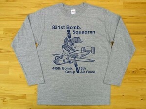 第831爆撃飛行隊 杢グレー 5.6oz 長袖Tシャツ 紺 S ミリタリー ねずみ U.S. AIR FORCE