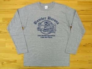 Bomber Barons 杢グレー 5.6oz 長袖Tシャツ 紺 L ミリタリー ボンバーバロンズ 第23爆撃飛行隊 U.S. AIR FORCE