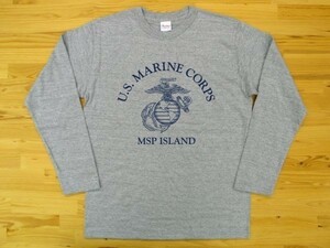 U.S. MARINE CORPS 杢グレー 5.6oz 長袖Tシャツ 紺 M ミリタリー USMC海兵隊 マリーン