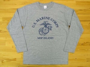 U.S. MARINE CORPS 杢グレー 5.6oz 長袖Tシャツ 紺 S ミリタリー USMC海兵隊 マリーン