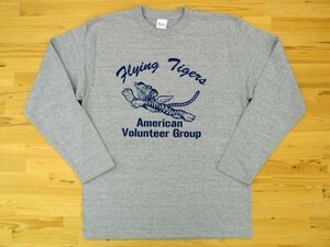 フライング・タイガース 杢グレー 5.6oz 長袖Tシャツ 紺 M ミリタリー AVG Flying Tigers U.S. AIR FORCE