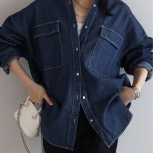 ボンサガ シルバーボタンオーバーサイズ8ozデニムシャツ インディゴブルー FREE ブルー BISKET デニムジャケット