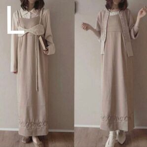 未使用 コードレース刺繍 キャミワンピース mii ベージュ L しまむら