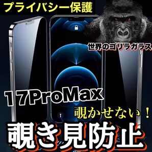 プライバシー保護!【iPhone 17ProMAX】覗き見防止強化ガラスフィルム【高品質ゴリラガラス】