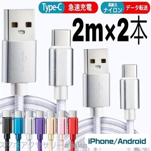 2本 2m タイプC Type-C Android iPhone Switch スイッチ USB 充電器 充電 ケーブル 白2