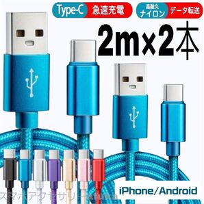 2本 2m タイプC Type-C Android iPhone Switch スイッチ USB 充電器 充電 ケーブル 青2