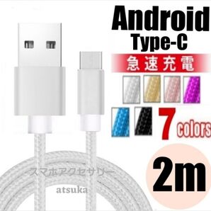 Android iPhone 充電器 タイプC Type-C USB 急速 スイッチ Switch 充電 ケーブル2mシルバー