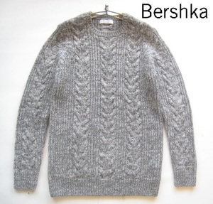 美品!!ベルシュカ Bershka*ケーブル編みミックス織りアクリルニットセーター S グレー 実寸M