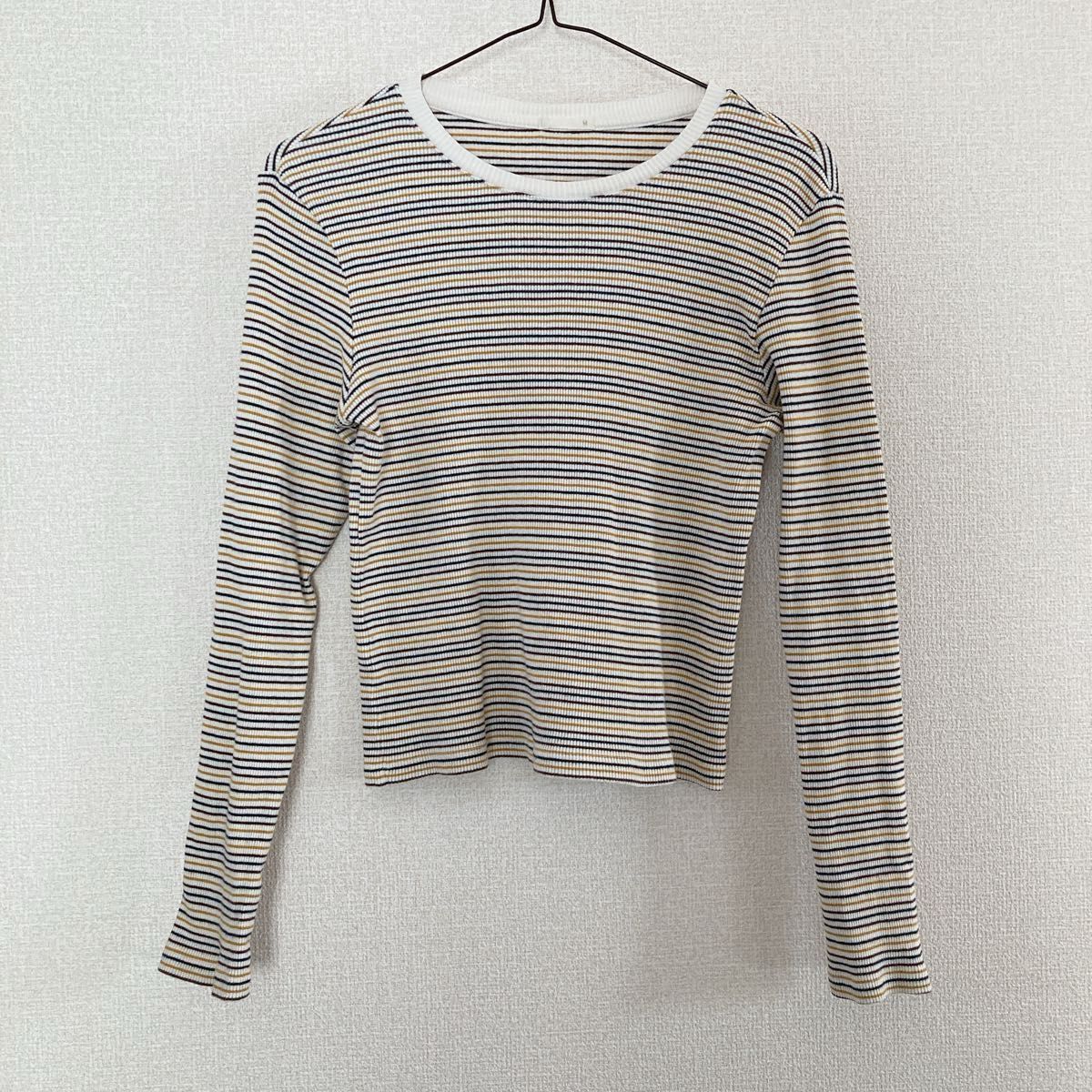 GU ボーダー カットソー 長袖Tシャツ　リブ　クロップド　ロンT