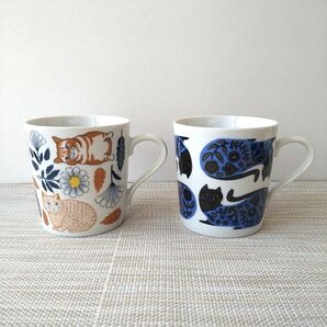 【2個】新品 日本製 美濃焼 ボタニカルと猫 黒猫と花模様 マグカップ ねこ 猫 お洒落