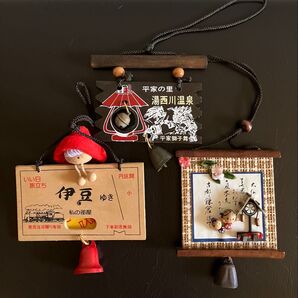 3個セット 温泉地 観光地 お土産 根付 ストラップ 鈴 昭和レトロ おみやげ