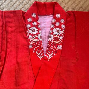 お正月 七五三 お宮参り 子供用長襦袢 赤 花柄 刺繍 和装 レトロ