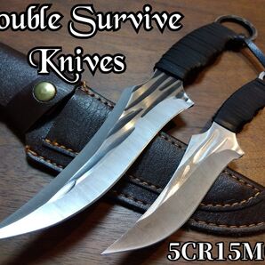 ★ダブルサバイブ/鉈型2点ナイフ キャンプ 釣り登山 調理等 フルタング シースナイフ アウトドア ハンティング サバイバルナイフ