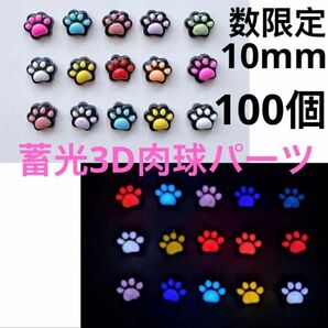 100個10mm蓄光肉球パーツMIX可愛いネイル犬の手猫の手夜光DIYハンドメイド手芸ネイルアートパーツ手作り材料