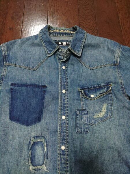 nano・universe ナノ・ユニバース デニムシャツ L ダメージ加工