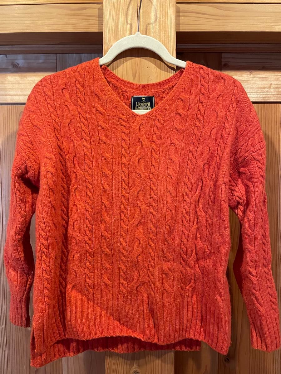 ハミルトンウールVネック ケーブルニットセーター オレンジ　アーバンリサーチ 