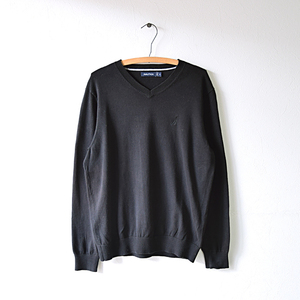 [ free shipping ] Nautica V neck sweater thin cotton knitted black black color men's M NAUTICA CH0331