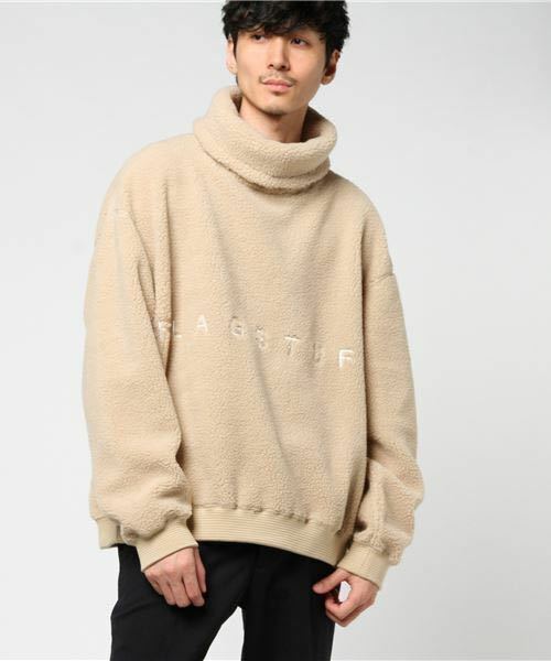 即決★ F-LAGSTUF-F フラグスタッフ★ Fleece ハイネックフリース タートル ボア ベージュ L 日本製 ビックシルエット ストリート