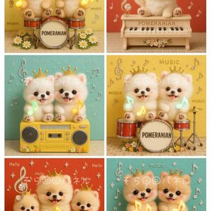 新柄オーダー受付中様専用【オリジナル】パネル生地 6柄セット〈500 musicポメラニアン〉