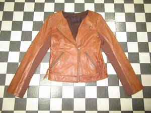 *ROUGE DIAMANT* superior article 38 sheep leather Double Rider's leather jacket sleeve rib Brown Brown 