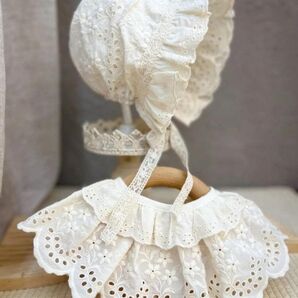 コットンレース ボンネット お宮参り 退院着 セレモニードレス 綿100 帽子 お洋服 幼SD 女の子向け衣装 少女