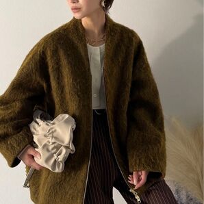 【現在完売中の予約商品】Classical Evon シャギーノーカラーコート Mサイズ イエロー オリーブ ブラウン