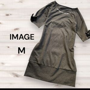 IMAGEイマージュ Mサイズ グレー系 チュニックワンピース ビジュー付き