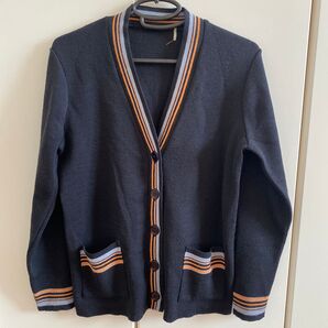 Alpine Rose Vネックカーディガン 黒×オレンジ ×グレーライン