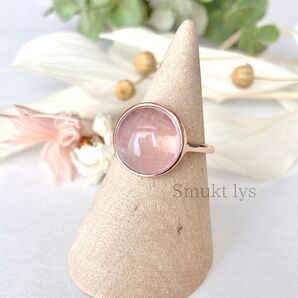 天然石 ディープローズクォーツ ラウンド カボション リング フリーサイズ silver925 ピンクゴールド シルバー 指輪