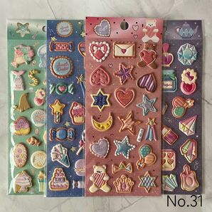 【新品】4枚セット アイシングクッキー風 立体 3Dシール ふわふわ デコレーション かわいい お菓子 くま 動物 ぷっくり