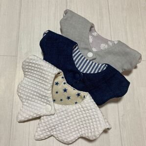 ベビースタイ よだれかけ 3点 まとめて ハンドメイド 未使用品 出産 100日 もくもく スタイ 星 ストライプ シマエナガ