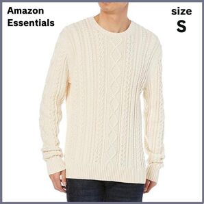未使用◆ アマゾン Amazon Essentials フィッシャーマン ニット S ホワイト ケーブルニット セーター メンズ