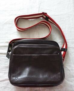 BALLY Bally leather shoulder bag dark brown shoulder (red x white), teeth, Barry, Bag, bag