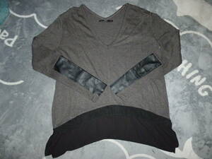 490-77♀：ZARAザラ 長袖セーター　長袖口切り替え　USAサイズ.S　色.グレー　ヨーロピアン　