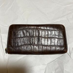 【Felisi / フェリージ】125 クロコ型押し ラウンドジップ 長財布 茶 レザー