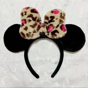 ディズニー ミニー ヒョウ柄 ふわふわ もこもこ リボン カチューシャ もふもふ