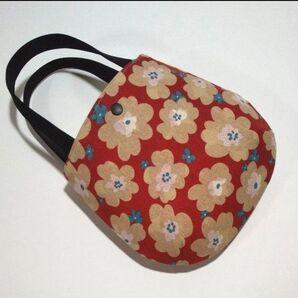 ハンドメイド*ミニミニトートバッグ サブバッグ お散歩バッグ/ 花柄 赤