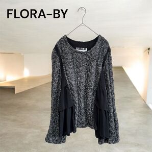 FLORA-BY サイドシフォン切替ニット セーター ウール混 韓国製 ブラック F