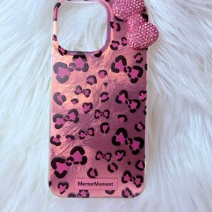 【新品未使用】iPhone15 ProMax ケース リボン ピンク ヒョウ柄 キティ y2k ギャル ラインストーン